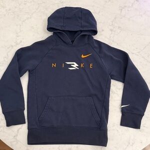 Nike Boys Hoodie Navy Orange Size 8 Pullover Sweatshirt Logo